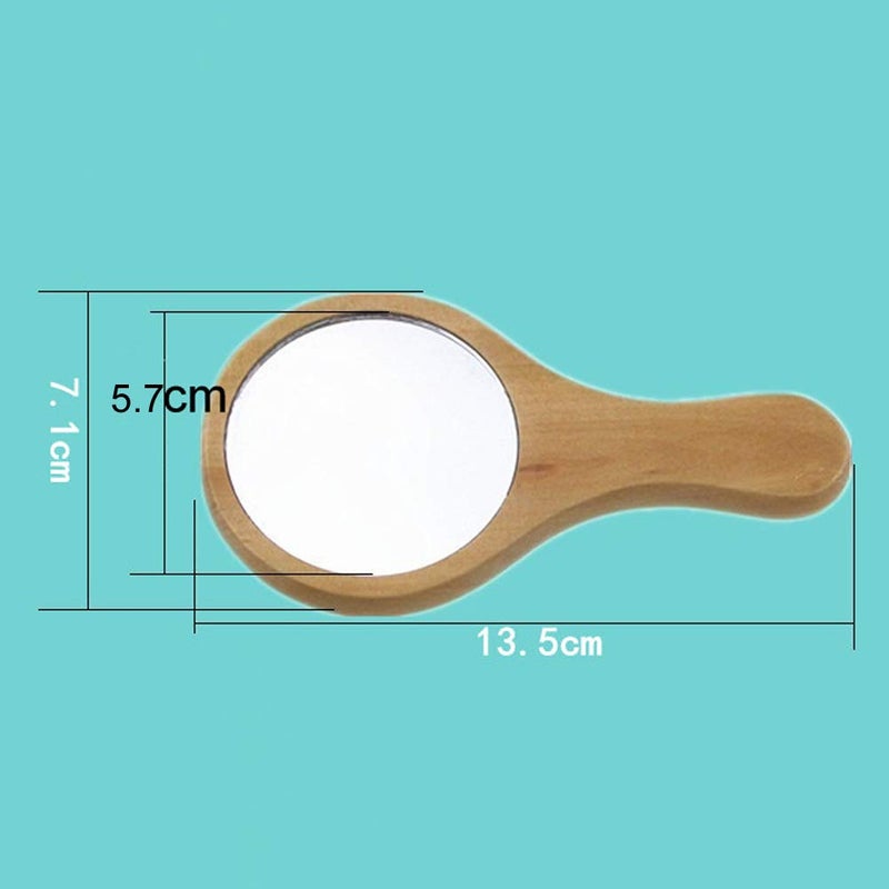 lasenersm 1 Piece Mini Portable Wood Makeup Mirror Handmade Portable Handle Round Cosmetic Mirror with Single Handle Personal Vanity Cosmetic Wooden Handheld Mirror, 7.1x 13.5cm - Image 3